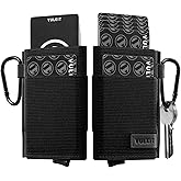 VULKIT Slim Wallet for Men and Women, Pop up Credit Card holder Metal Case RFID Blocking with Keychain and Elastic Pocket (Black)