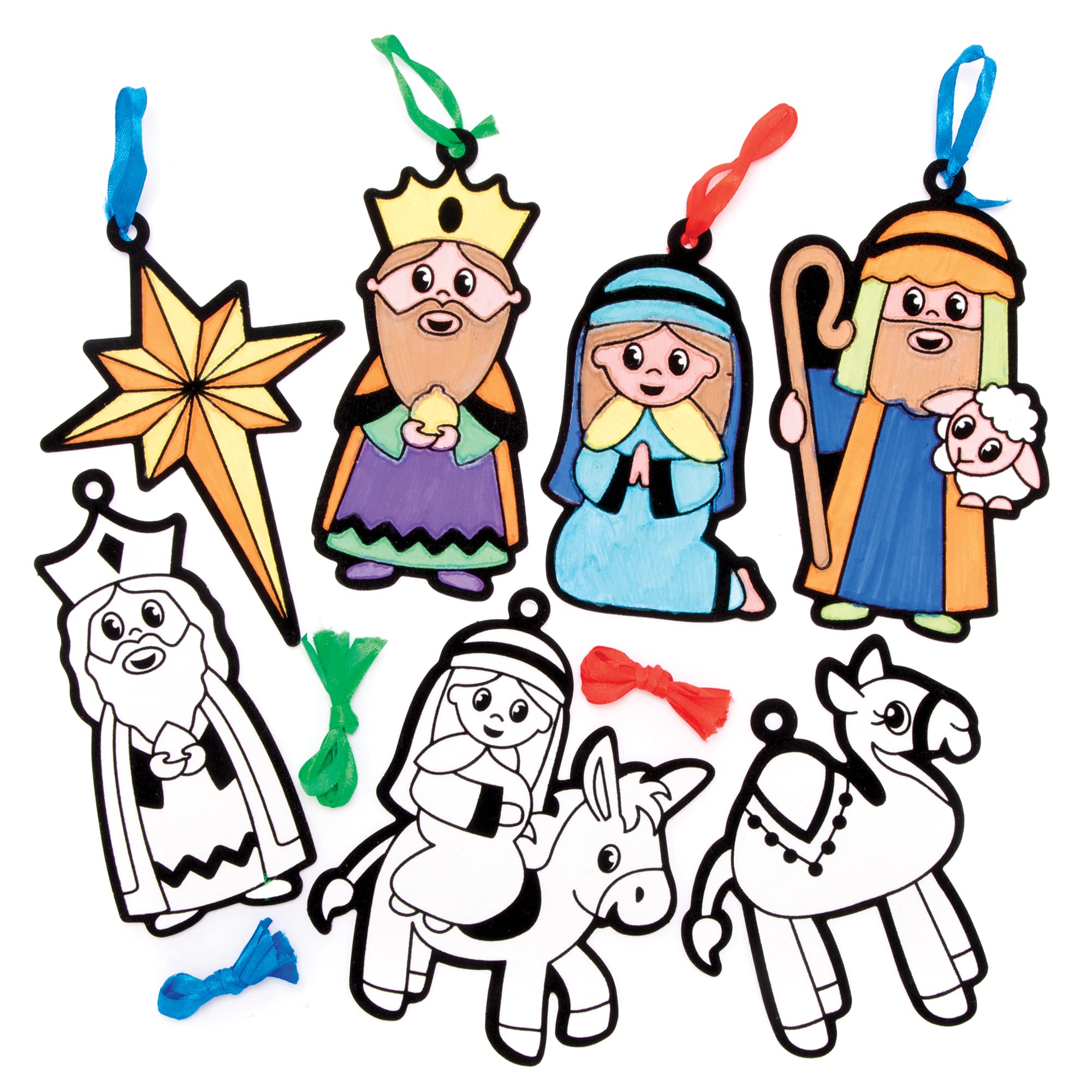 Baker Ross FC255 Nativity Colour In Decorations - Pack of 15, Crafts for Kids to Design and Display, Ideal for Christmas Arts and Crafts Projects