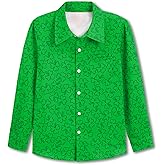 BesserBay Kid Boys Valentines Day Button Down Dress Shirts Mardi Gras Collared Polo Shirt with Chest Pocket 6-14 Years