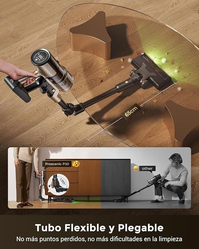 Aspiradora sin Cable 70Mins/70kPa/680W, Autoportante y Plegable, con Cepillo Anti-Enredo y Depósito de Agua, Escoba Aspiradora sin Cable para Pelo de Mascotas/Suelos/Alfombras