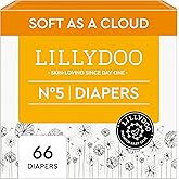 LILLYDOO Baby Diapers - Size 5 (24+ lbs), Half-Monthly Supply (66 Count), Leak Protection, Skin-Friendly, Ultrasoft, Perfume- & Chlorine-Free, Hypoallergenic, Dermatologist Tested, Oeko-TEX®
