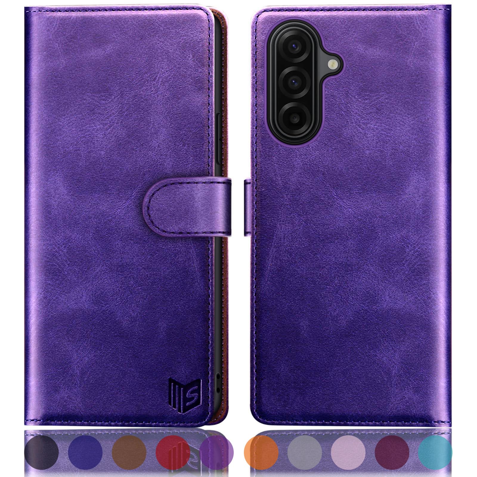 SUANPOT Compatible with Samsung Galaxy A17 5G Wallet case with RFID Blocking Credit Card Holder,Flip Book PU Leather Protective Cover Women Men for Samsung A17 Phone case Purple