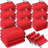 Batiyeer 30 Pcs Golf Towels Bulk for Bags 16'' x 16'' Microfiber Fabric Golf Towel with Clip Waffle Pattern for Men Mini Tournament Fitness Yoga Camping (Red)