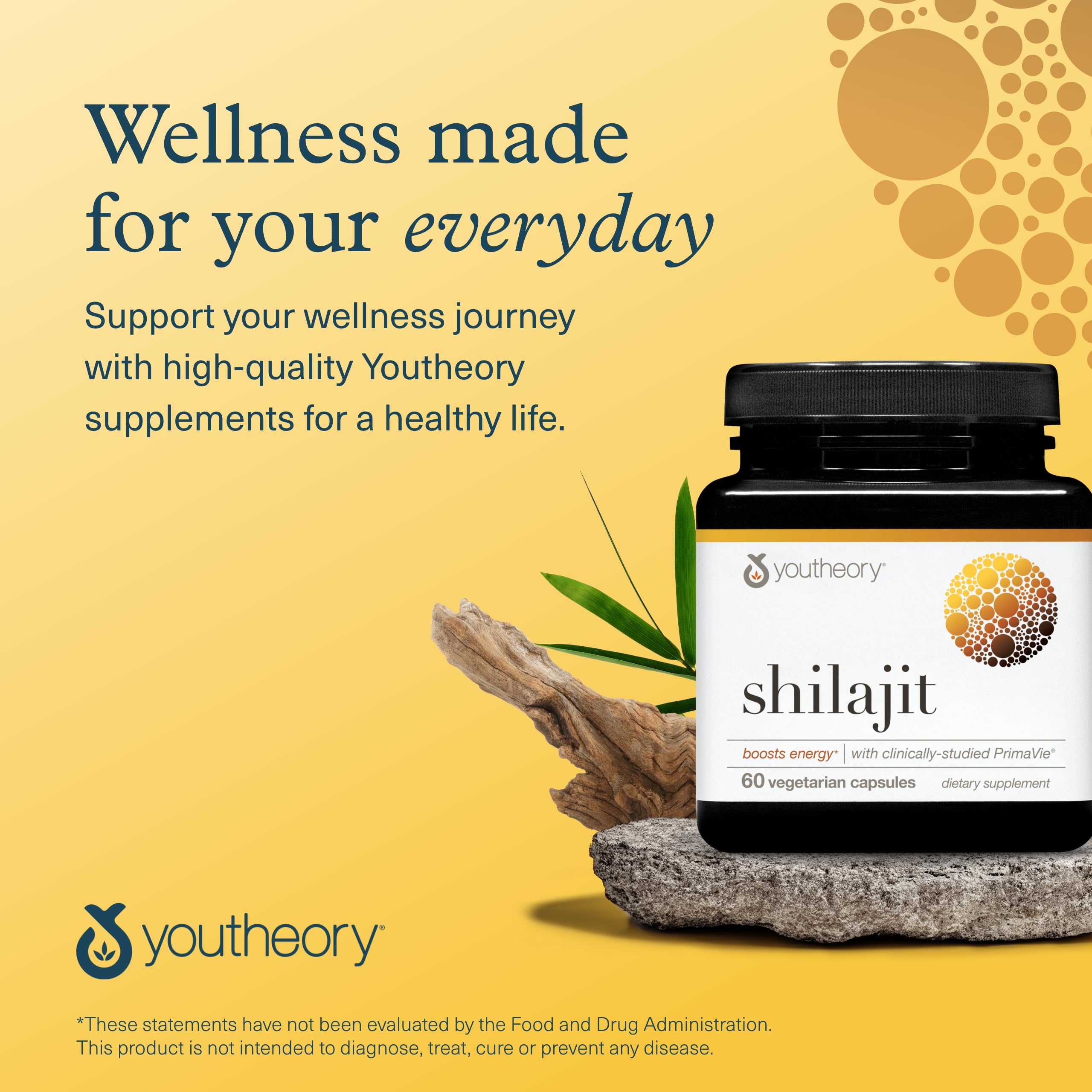 Youtheory Shilajit - 500 mg Shilajit Capsules - Energy Supplement - Shilajit Supports Stamina & Endurance - Pure Himalayan Shilajit - Gluten, Dairy & Soy Free - 60 Vegetarian Capsules