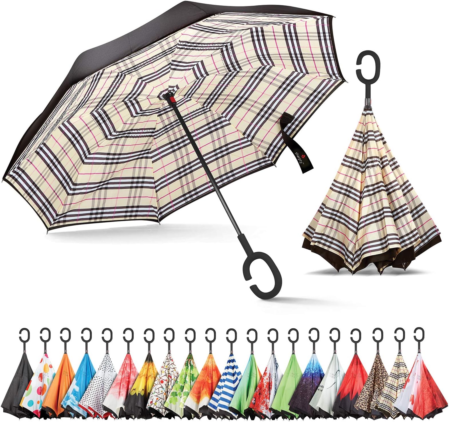 Sharpty Inverted Umbrella, Umbrella Windproof, Reverse Umbrella, Umbrellas for Women with UV Protection, Upside Down Umbrella with C-Shaped Handle