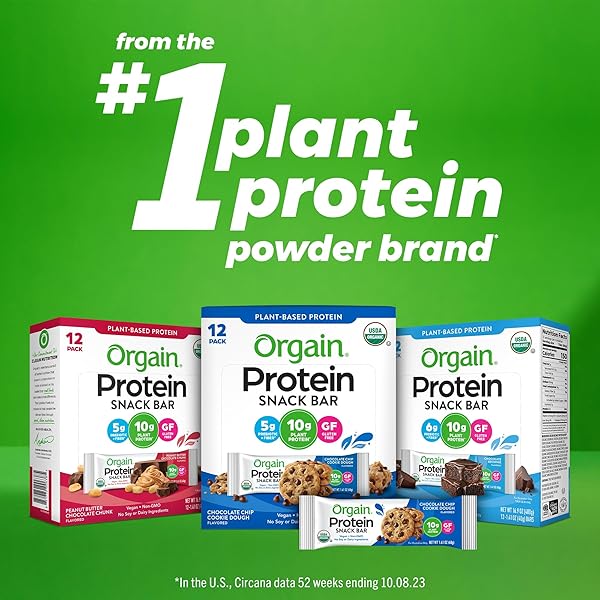 ORGAIN ORGANIC VEGAN PROTEIN BARS, CHOCOLATE BROWNIE – 10G PLANT BASED PROTEIN, LOW CALORIE HEALTHY SNACKS, NO LACTOSE OR SOY INGREDIENTS, GLUTEN FREE, NON-GMO – 1.41 OZ (PACK OF 12)