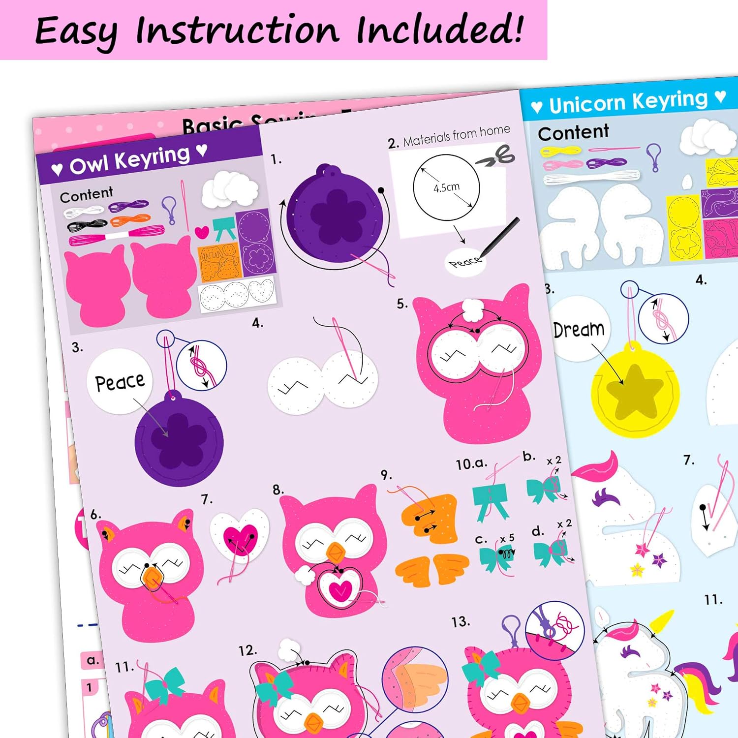 KRAFUN Unicorn Sewing Keyring Kit for Kids Ages 7-12, Beginner Craft Set including 6 Stuffed Dolls (Bear, Dog, Rabbit - Image 5