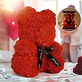 Rose Teddy Bear,10 inch Red Flower Bears with Lights, Lighted Up Artificial Foam Floral Gift for Mothers Day Christmas Wedding Anniversary Birthday Home Bedroom Office Decoration