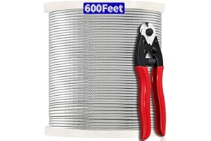 Azdele 1/8" T316 Stainless Steel Cable with Cutter, 600FT Wire Rope Aircraft Cable for Deck Cable Railing Hardware Kit, Wood Post, 7 x 7 Strands Construction, DIY Balustrades…