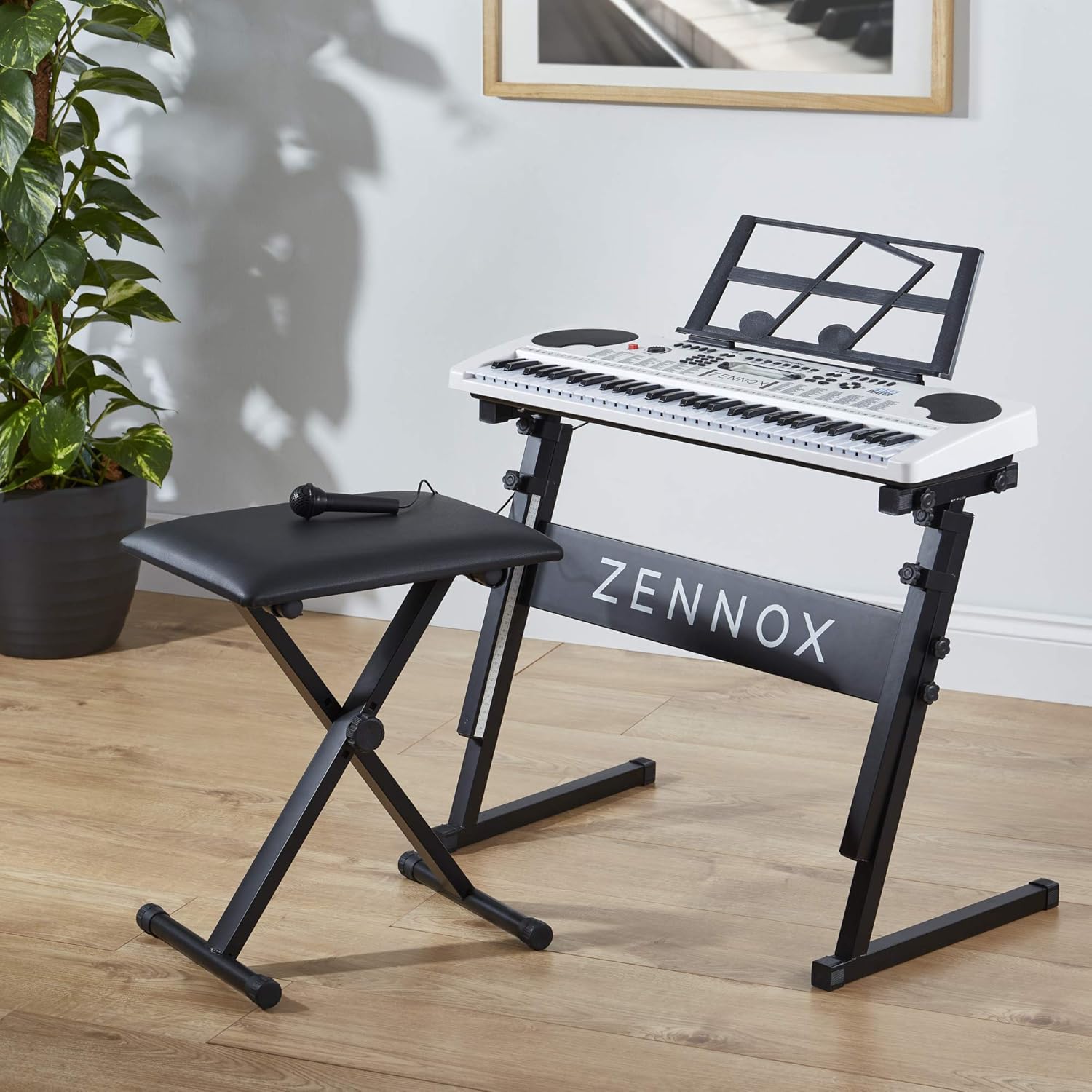 Zennox Electronic Keyboard With Stand Stool Microphone 61 Key Digital