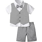 A&J DESIGN 4pcs Baby & Toddler Suit, 12 Months - 6 Years, Shirt & Shorts & Vest & Bow Tie