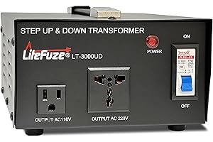 LiteFuze 3000 Watt Voltage Converter Transformer Step Up/Down - 110v to 220v / 220v to 110v Power Converter - Fully USA Grounded Cord - Universal Outlet Socket, 2x US Outlets - CE Certified