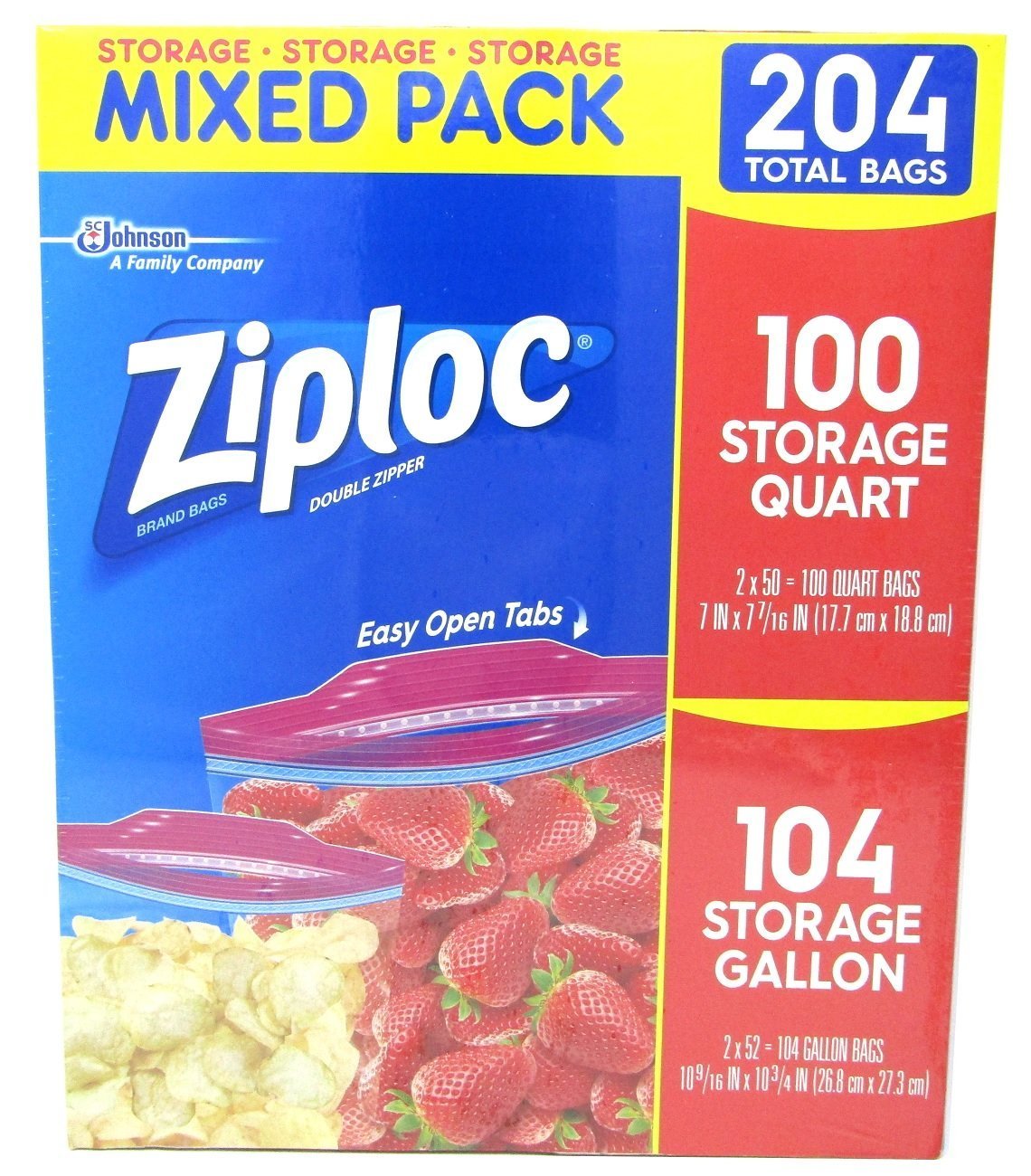 Ziploc Bags Gallon & Quart Double Zipper Variety Pack (Total of 204 All Purpose Storage Bags)