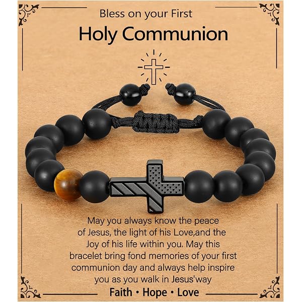 Westmon Works First Communion Rosary – Glass Beads With Metal Crucifix, Gift Bag Included