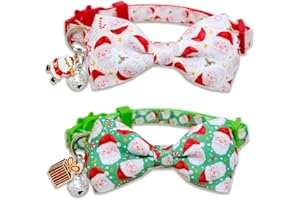 Pohshido 2 Pack Christmas Santa Claus Cat Collar with Bow Tie and Bell, Holiday Breakaway Kitty Kitten Cute Collar for Boys and Girls