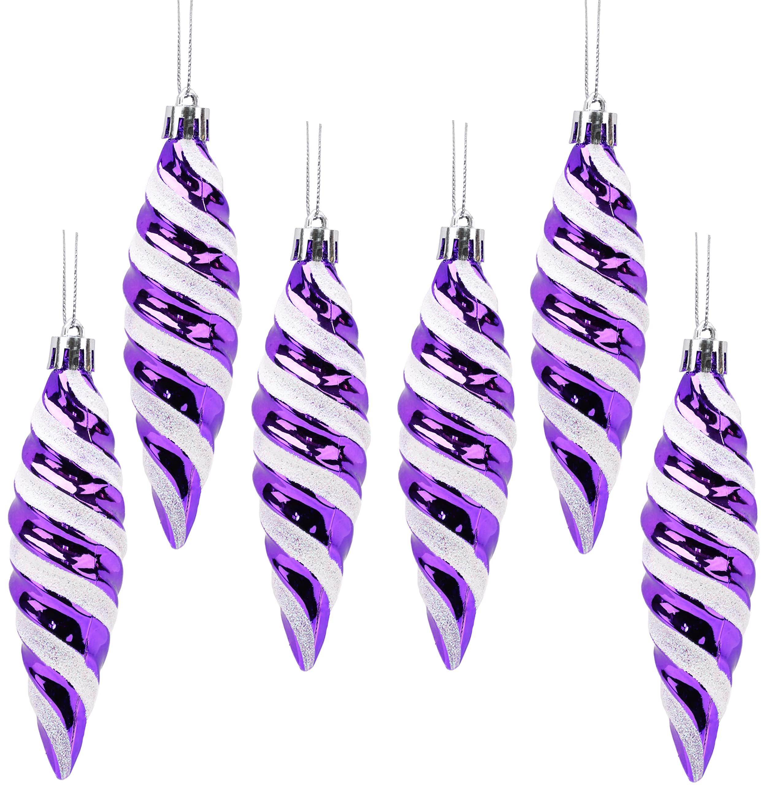 Christmas Concepts® Pack of 6-110mm Large Spiral Shaped Baubles - Shiny & Glitter Decorated - Christmas Tree Decorations (Purple) — image 1