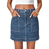 LYANER Women's Jean Skirt High Waist Stretchy Casual Denim Mini Skirt with Pockets
