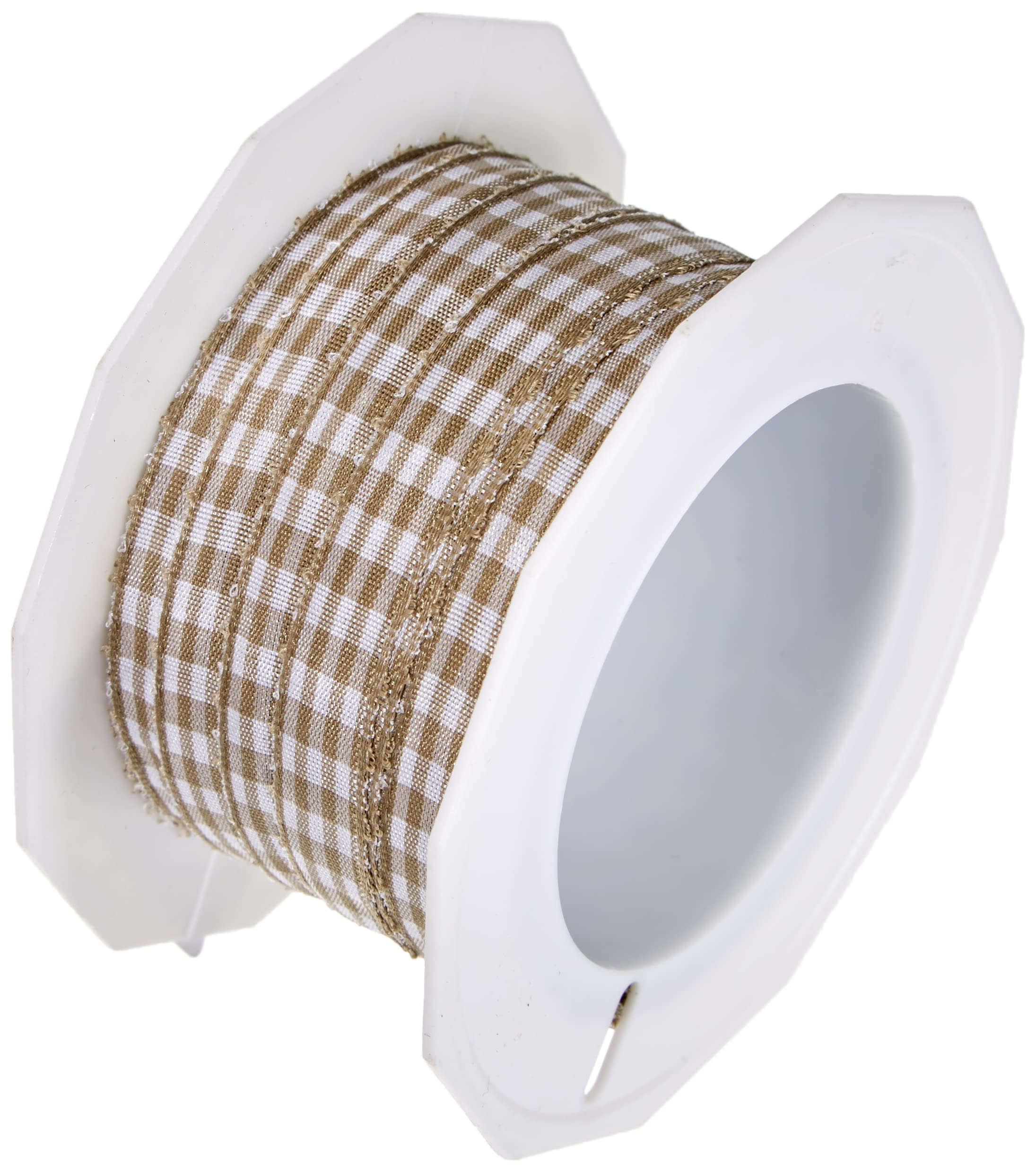 PRÄSENT - Vichy Wired Ribbon Taupe-White 10 mm width, 20 m length — image 1