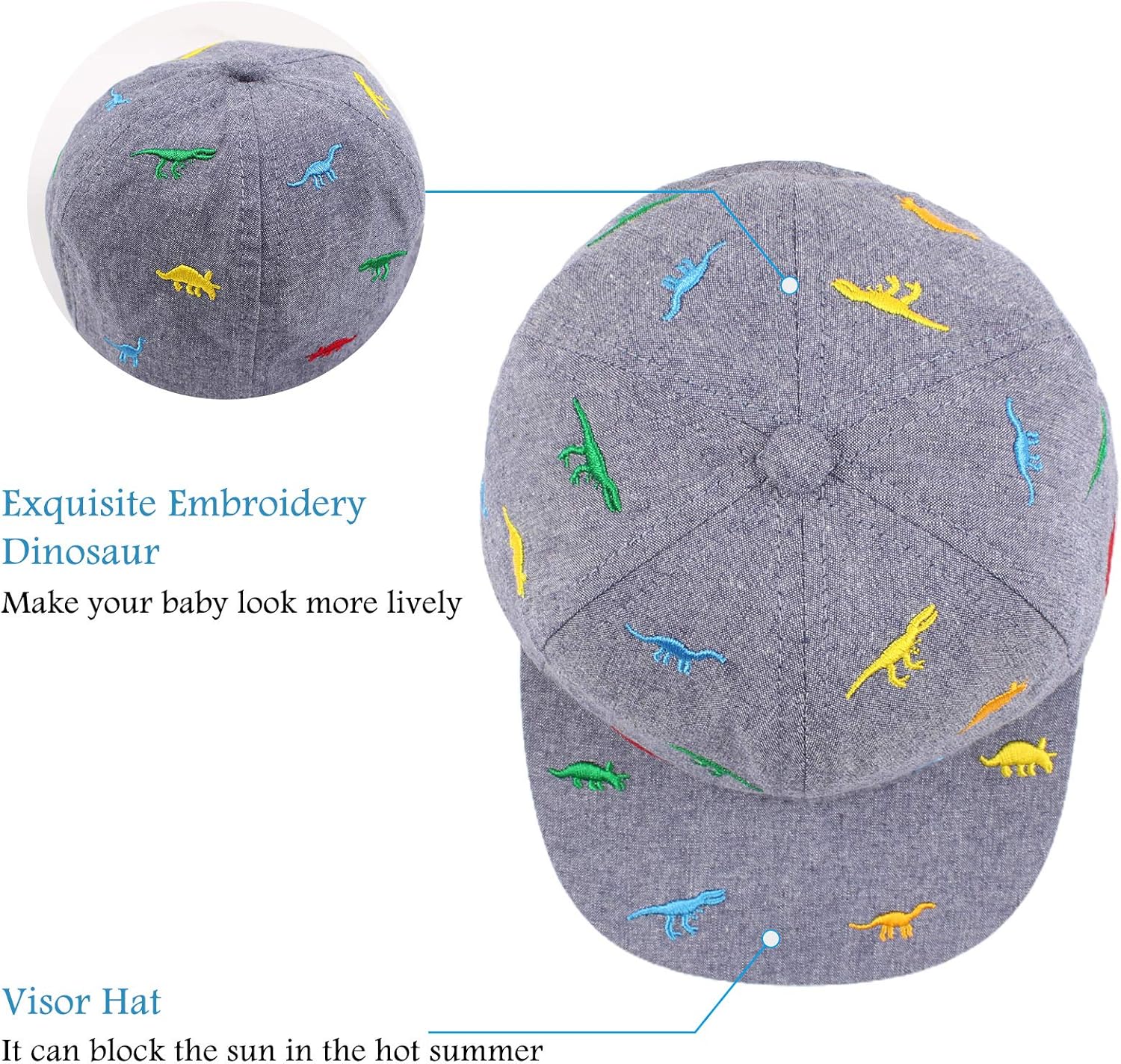 Summer Baby Boy Baseball Hat Dinosaur Infant Visor Caps Cotton Toddler Boys Sun Hats: Clothing