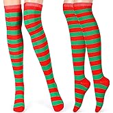 Tatuo Women's Long Striped Socks over Knee Thigh High Stocking Tight for Mardi Gras St. Patrick's Day Irish Socks