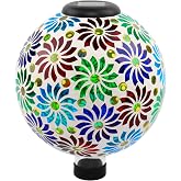 SAVENNA Mosaic Solar Gazing Ball 10 Inch,Glass Garden Globe with Auto On/Off for Yard, Lawn &amp; Outdoor Decor,Multi-Color
