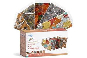 WECARE Disposable Face Masks For Kids, 50 Fall Print Face Masks, Individually Wrapped