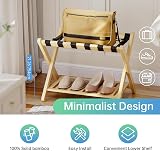 SMIBUY Luggage Rack Foldable Bamboo Stand with Storage Shelf Natural view 7
