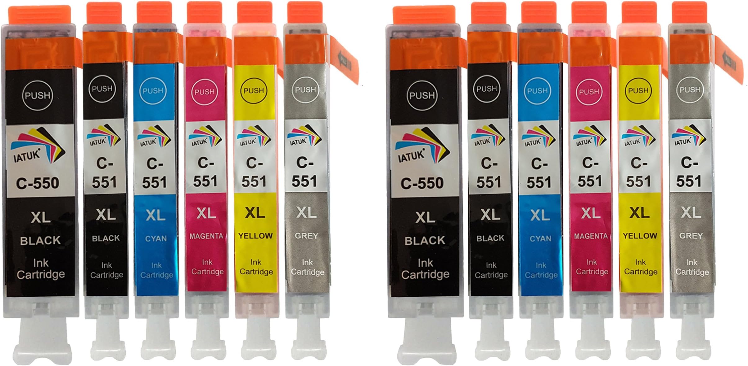 12 XL CLI-551XL/ PGI-550XL IATUK Ink Cartridges for Canon Pixma IP7150 MG6350 Printers 2X Big Black 2X Black 2X Cyan 2X Magenta 2X Yellow 2X Grey