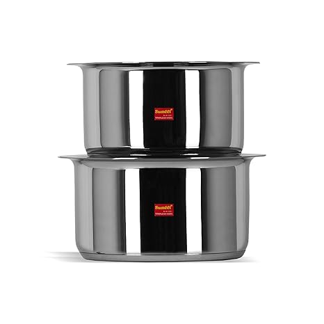 Sumeet 2 Pcs Stainless Steel Induction Bottom (Encapsulated Bottom) Induction & Gas Stove Friendly Container Set/Tope/Cookware Set with Lids Size No.12 & No.13 (1.7 LTR & 2.3 LTR)