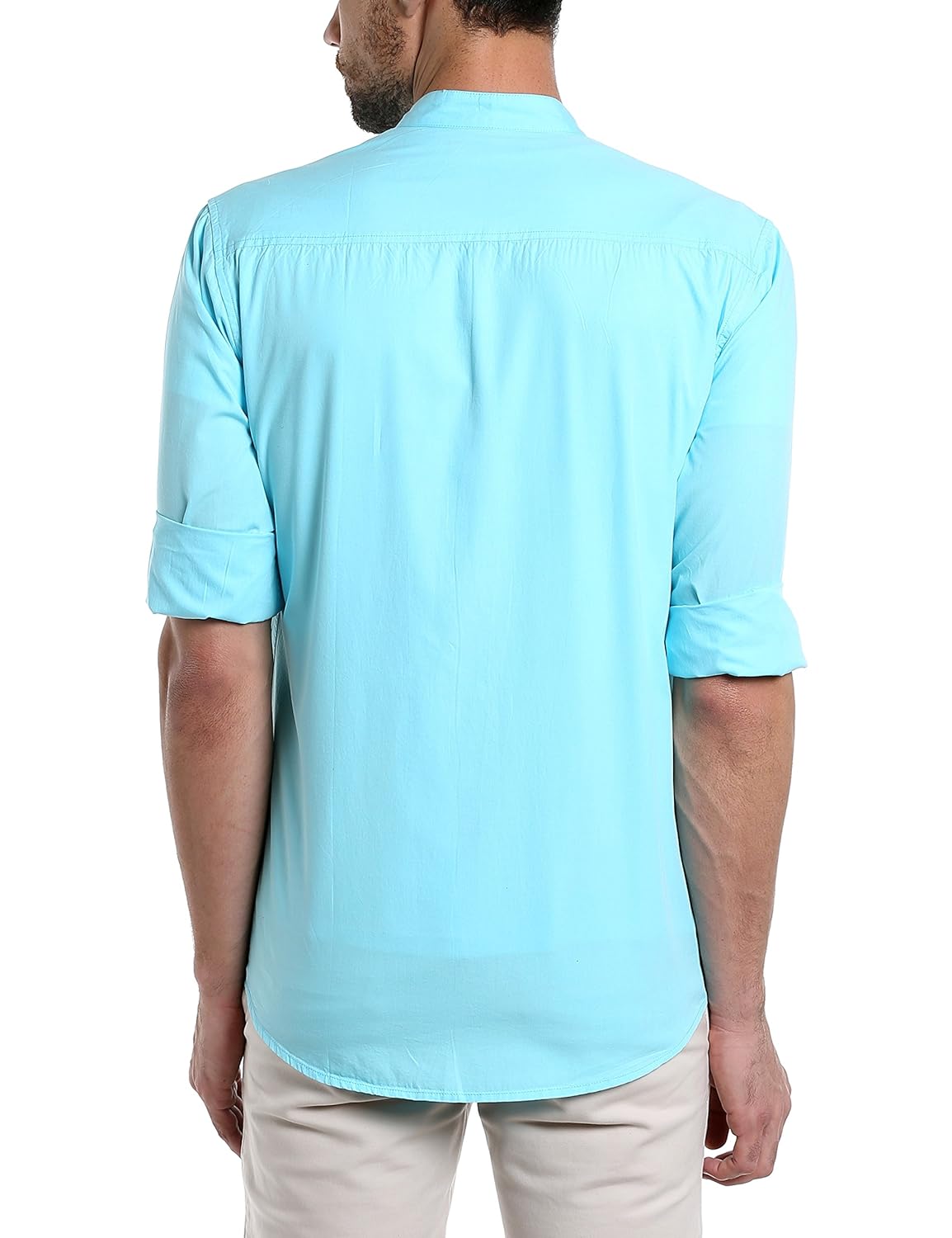 dennis lingo men's solid chinese collar tblue casual shirt