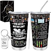 Luvsweets Pilot Aviation Gifts for Men - 2Pcs Pilot Gifts Set, 20Oz Insulated Tumbler, Airplane Keychain, Christmas Graduation Retirement Birthday Presents for Aviation Lovers Son Husband Dad