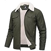 MoFiz Men's Sherpa Lined Cotton Cargo Jacket Turn-down Collar Work Jacket for Men Zip Up Mens Winter Coat with Multi Pockets