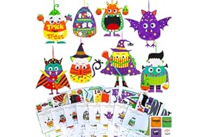 Winlyn 24 Sets Halloween Crafts Kits Fall Kids Crafts DIY Halloween Ornaments Decorations Art Sets Foam Monster Jack-o'-Lantern Stickers Googly Eyes for Kids Halloween Classroom Party Activities