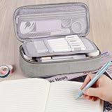 WEMATE Large Pencil Case Canvas 5 Compartments 9x4.3x2.4in Light Grey view 6