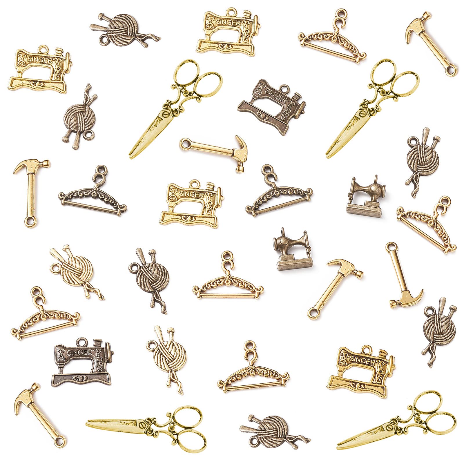 PH PandaHall 90pcs Sewing Supplies Charm, 9 Styles Tibetan Tool Tailor Ball of Yarn Charms Sewing Machine Knitting Pendants Beads for DIY Jewellery Necklace Bracelet Earring Making