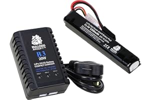 BULLDOG AIRSOFT 11.1v Li-Po Battery 1200mAh 20C Block Mini Tamiya + Smart Compact Balance Li-Po Charger Set