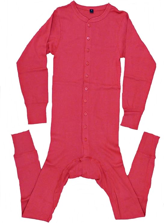 Long Johns Western Underwear Onesie with Drop Seat, Red, Sizes S4XL