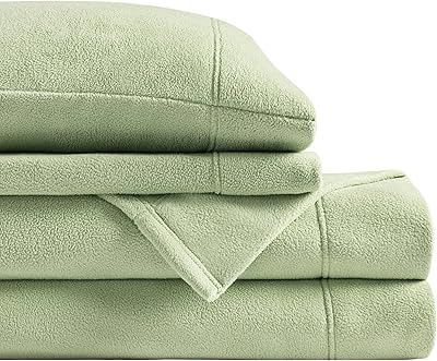 True North by Sleep Philosophy 3-teiliges Mikrofleece-Bettlaken-Set, warm, mit 35,6 cm tiefer Tasche, für kalte Jahreszeit, gemütliches Bettlaken-Set, passender Kissenbezug, Doppelbett, Grün, 3-teilig