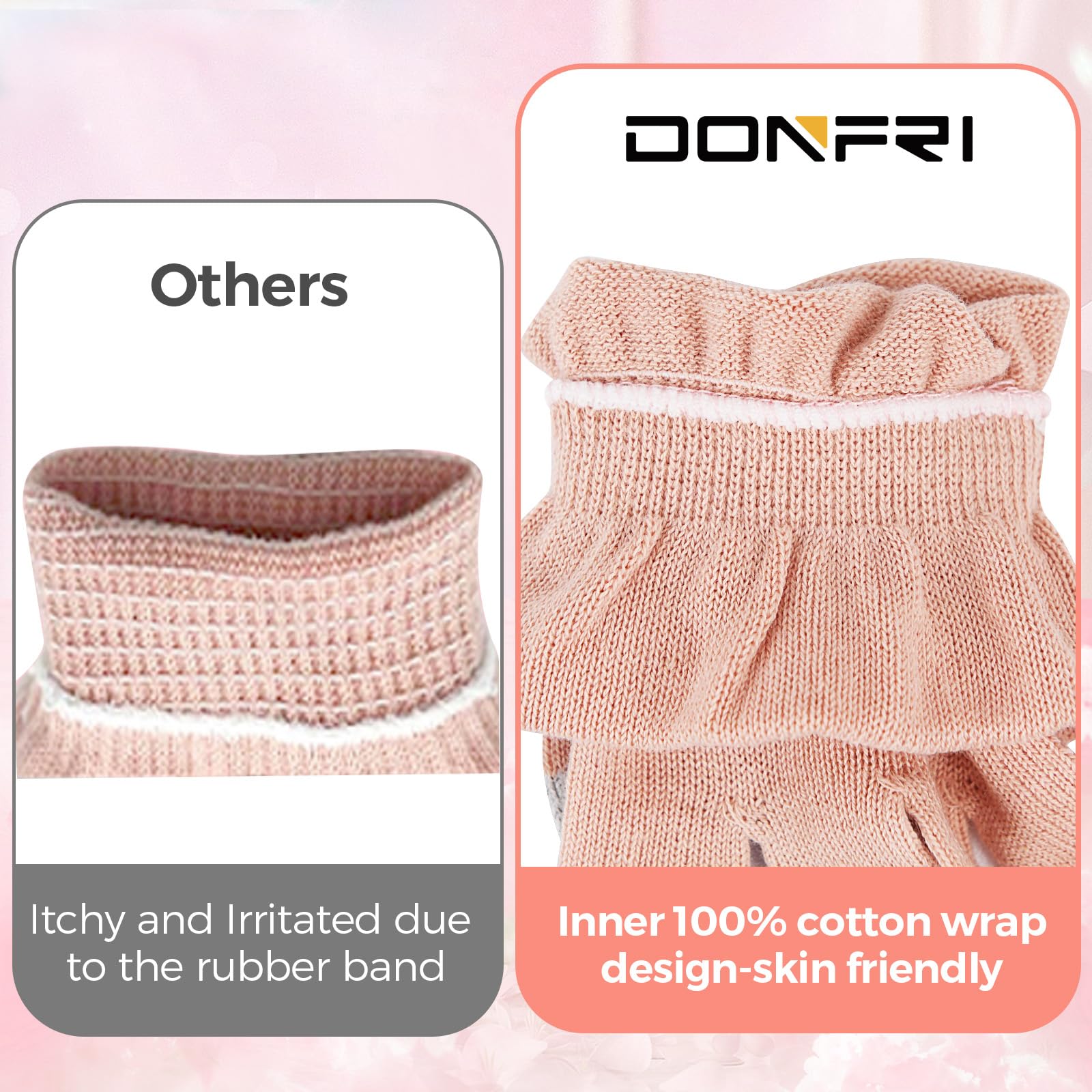 Donfri Cotton Moisturizing Gloves Overnight 2 Pairs Touchscreen Fingers for SPA Dry Hands Hand Care Day and Night Moisturizing (Small-Pink)