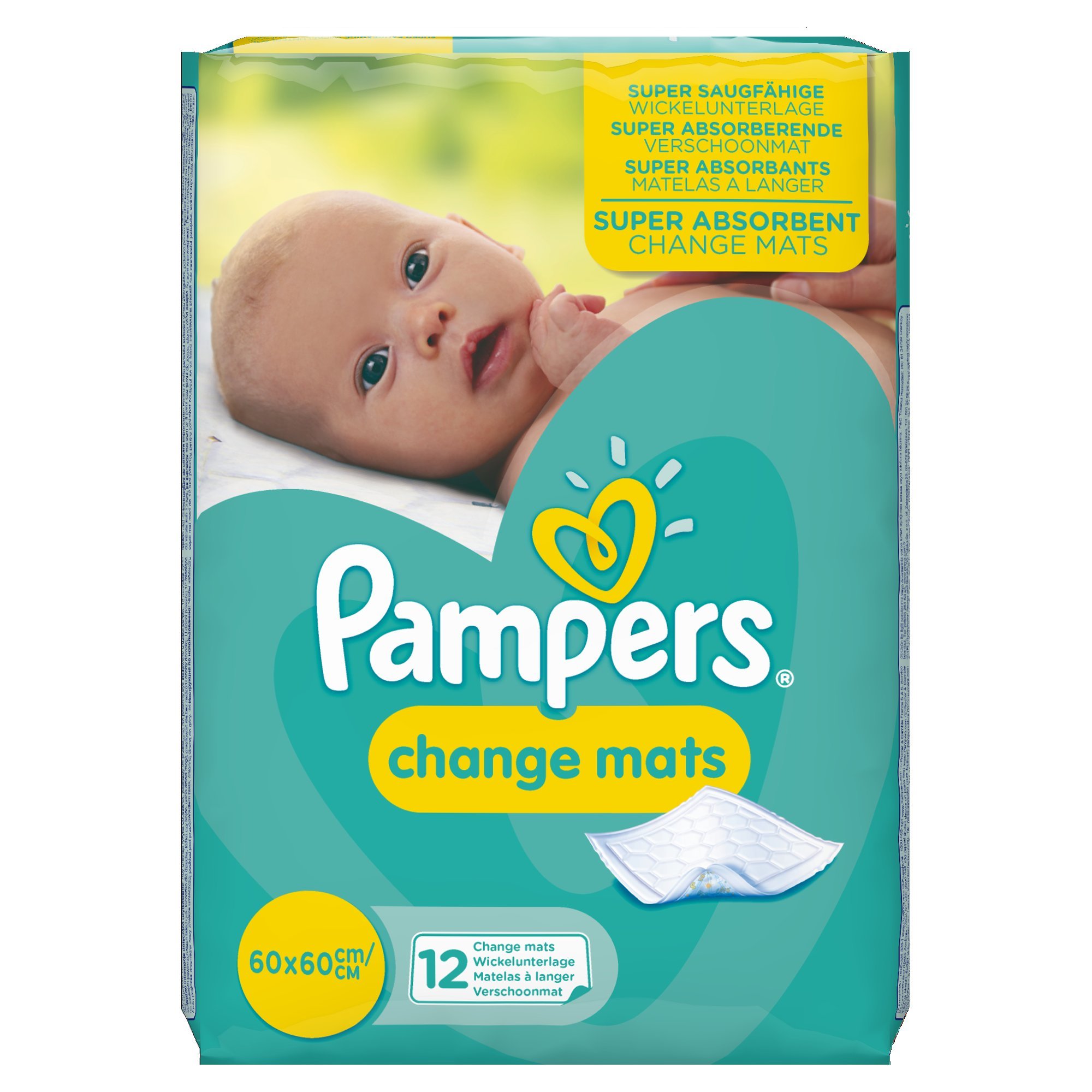 Pampers Baby Change Mat, 12 Portable Nappy Changing Mats & Covers, Super Absorbent Core And Waterproof Back Sheet, 60 x 60 cm