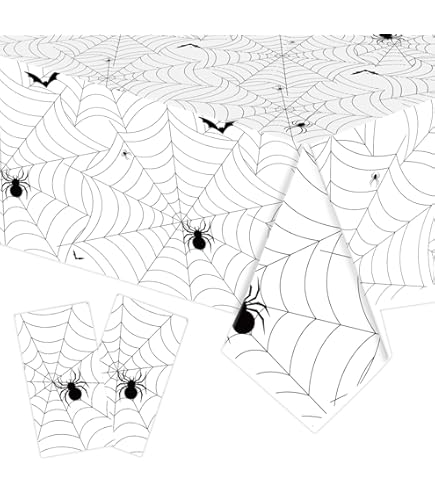 Nappe Halloween Toile D'araignée – Lot De 2, 274x137 Cm, En PE Résistant, Décor Effrayant Noir Et Blanc, Pour Table Ou Décoration
