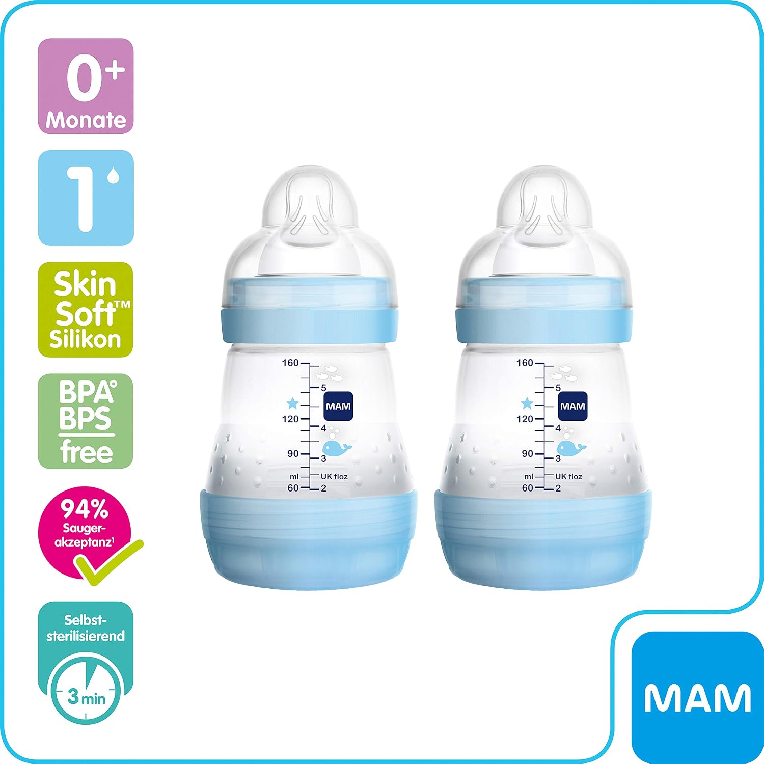 Mam 99919211 Anti-Colic Bottle 160 ml 2-Pack for Boys, Junge, 2 count (Pack of 1) - Image 3
