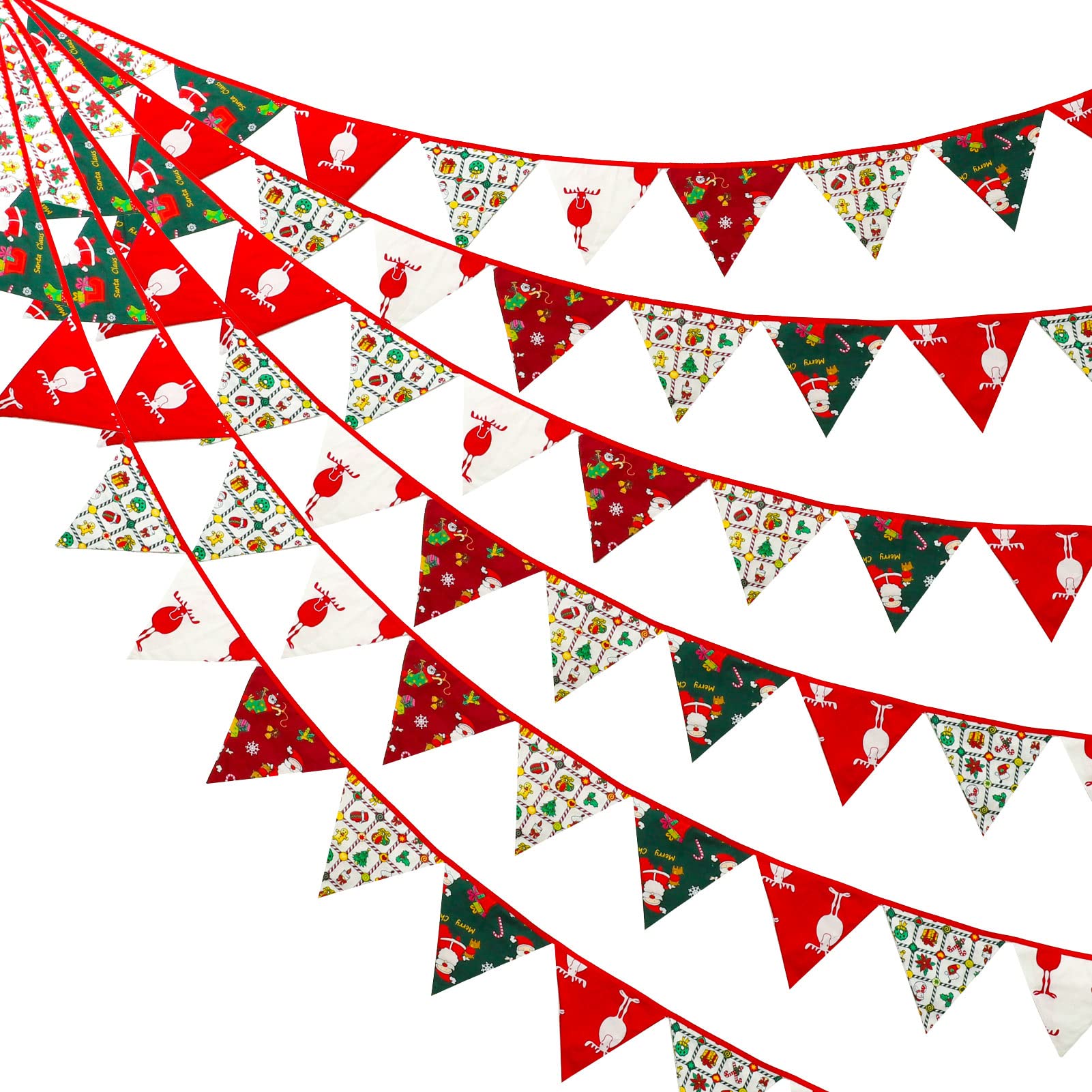 DASHUAIGE 2 Set/21Feet Merry Christmas Banner Fabric Bunting Flag Hanging Garland Decor for Fireplace, New Year, Holiday Party, Indoor Decoration