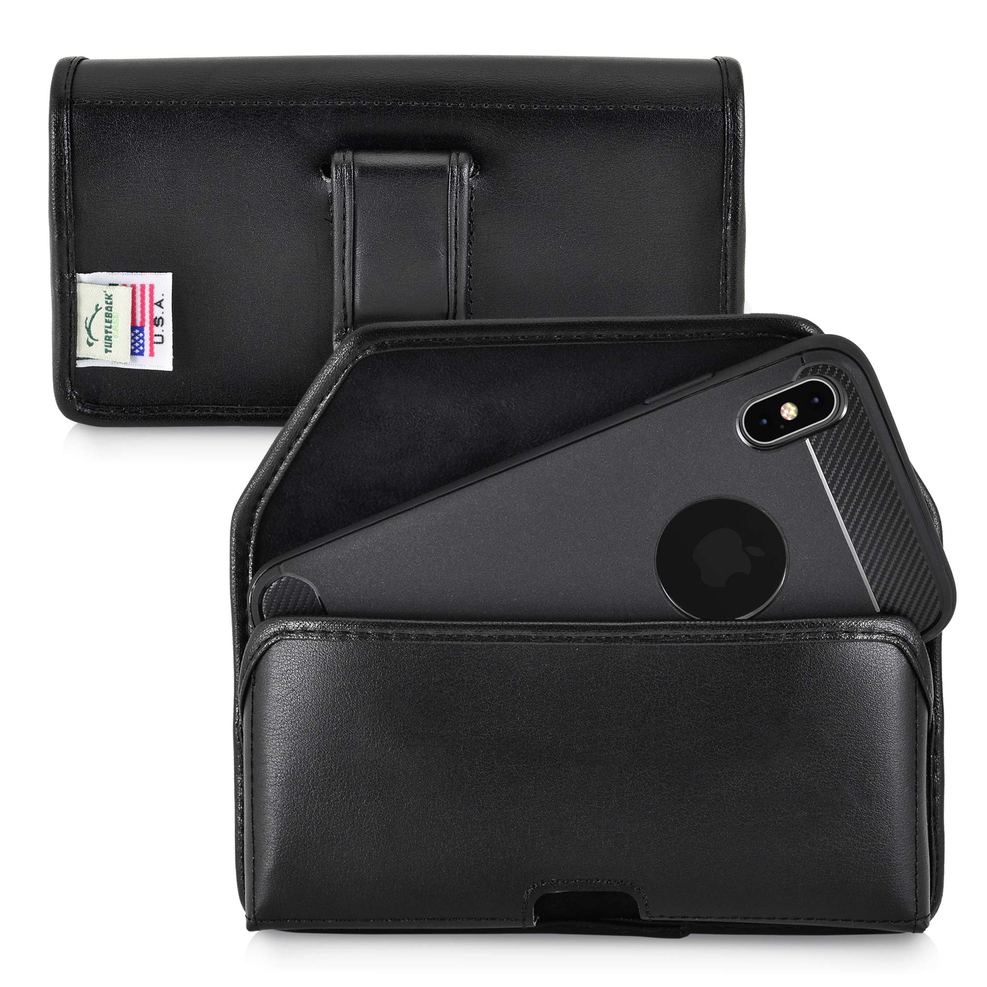 TurtleBackHolster Designed for iPhone 11 Pro Max (2019) and iPhone Xs MAX (2018) Belt Case Black Leather Pouch with Executive Belt Clip, Horizontal