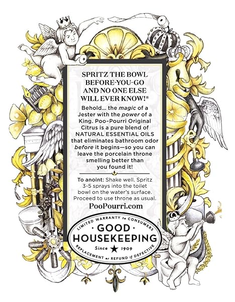 POO-POURRI BEFORE-YOU-GO TOILET SPRAY, ORIGINAL CITRUS, 4 FL OZ, UP TO 200 USES, BATHROOM ODOR DEODORIZER, PLANT-BASED WITH ESSENTIAL OILS, FOR HOME OR WORK, LEMON, BERGAMOT AND LEMONGRASS SCENT