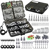 TOPFORT 187/343pcs Fishing Accessories Kit, Organized Fishing Tackle Box with Tackle Included, Fishing Hooks, Fishing Weights Sinkers, Fishing Gear and Equipment, Fishing Gift for Men