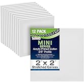 U.S. Art Supply 2" x 2" Mini Stretched Canvas for Painting Professional Primed (1 Pack of 12-Mini Square Canvases) - Ideal for Arts & Crafts