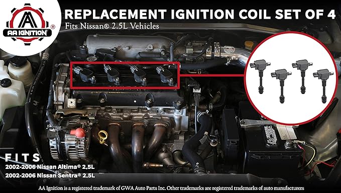 Ignition Coil Pack Set Of 4 Compatible With Nissan Vehicles 2002 2003 2004 2005 2006 Altima 2 5l Sentra 02 03 04 05 06 Replaces 224488h300 224488h315 22448 8h310 22448 8h311 Automotive Amazon Com