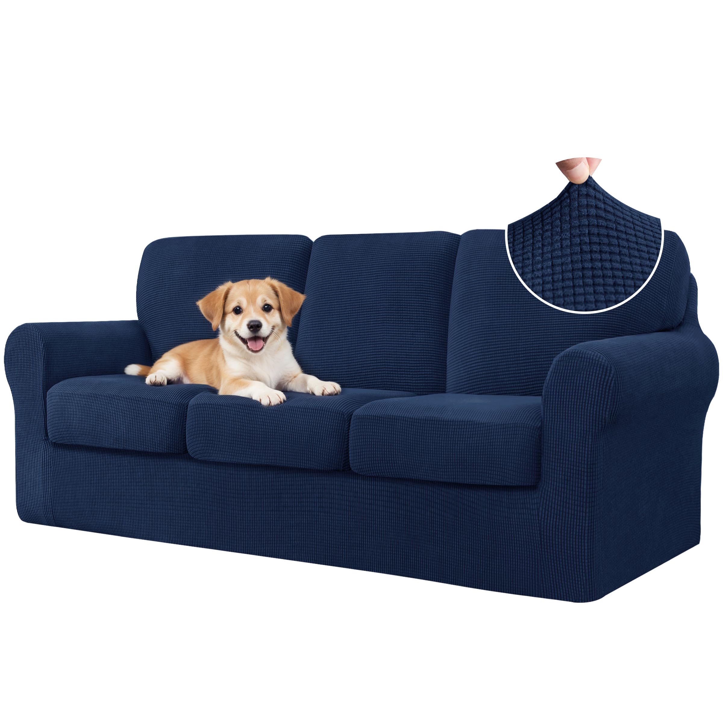 Photo 1 of CHUN YI 7 Piece Couch Covers Sofa Covers Washable, Stretch Sofa Slipcovers for 3 Cushion Couch with Seperate Backrest and Cushion Covers, Anti Slip Furniture Protector for Dogs Pets (Large, Dark Blue)