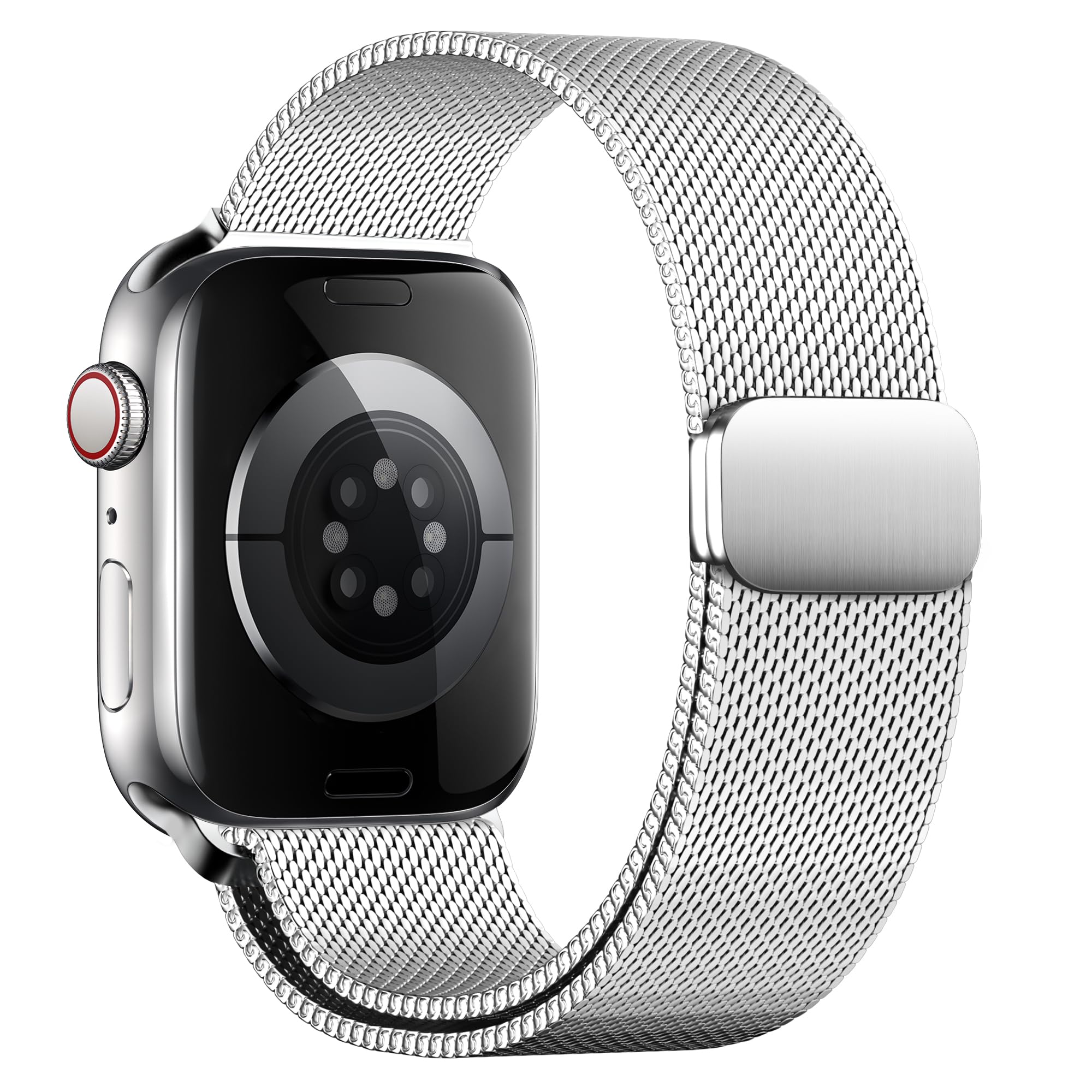 Compatible for Apple Watch Band, Ultra 3 2,SE, Stainless Steel Magnetic Strap Metal Mesh Sport Loop for iWatch Bands 38mm 40mm 41mm 42mm 44mm 45mm 46mm 49mm Series 11/10/9/8/7/6/5/4/3 Women Men Silver